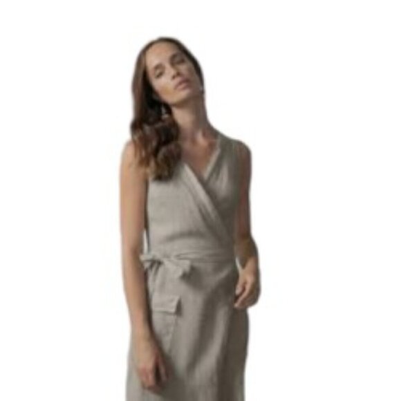 NWT LUXMII The Safari Linen Wrap Dress in Oatmeal Beige XSmall - Picture 1 of 5